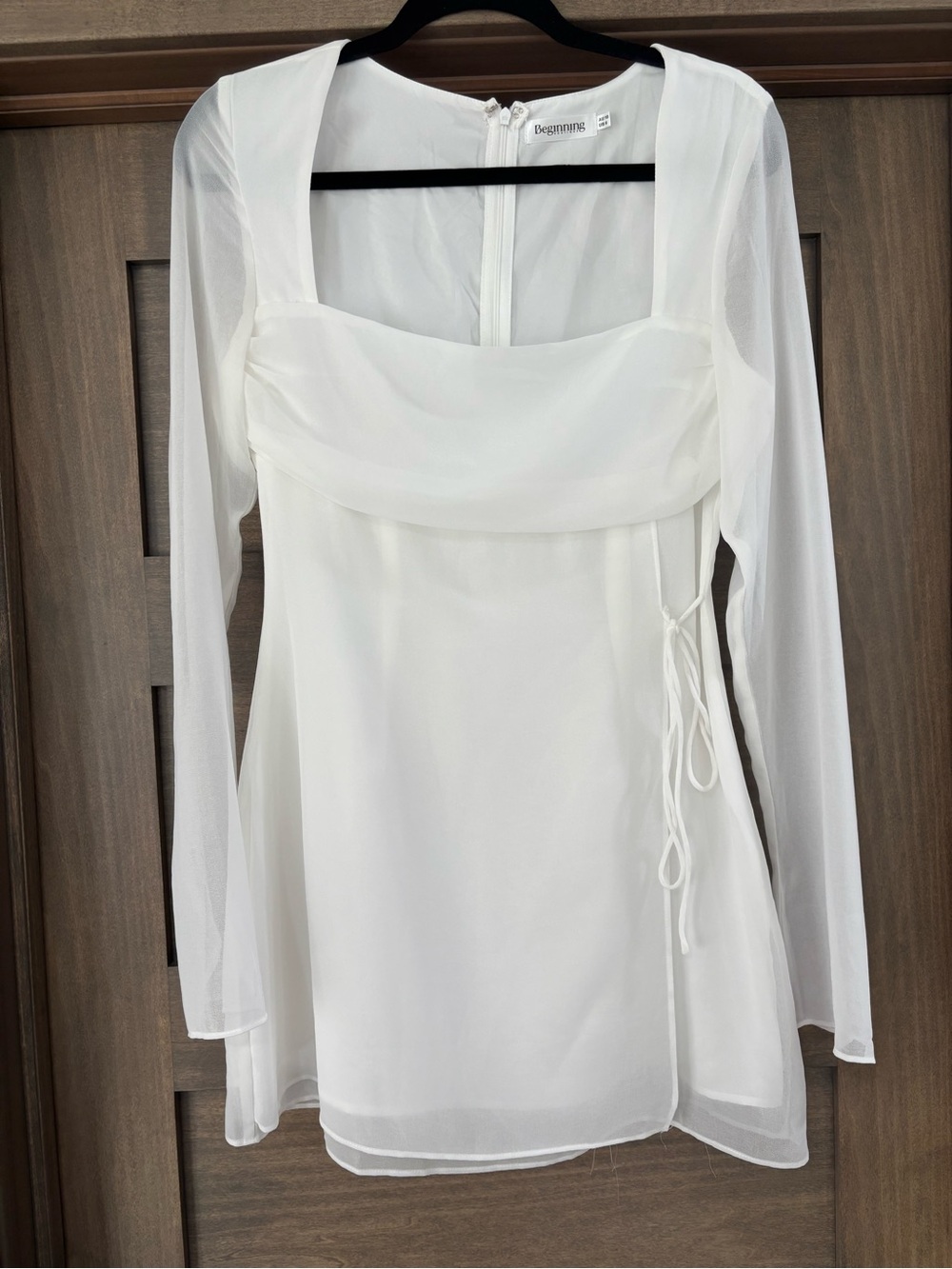 Beginning Boutique White Sheer Long-Sleeve Tunic with Side Tie